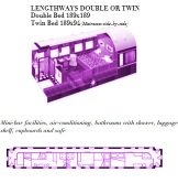 Plan de la suite Deluxe du train Rovos Rail avec lit double, salle de bain et &eacute;quipements luxueux