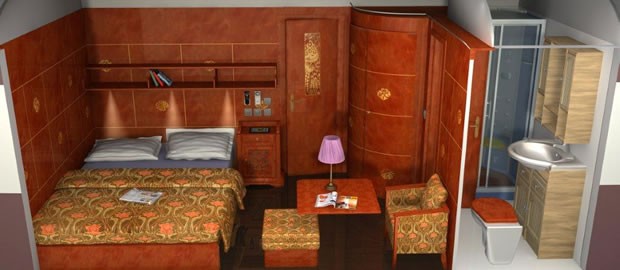 Suite Deluxe du train Al Andalus en mode nuit avec grand lit double